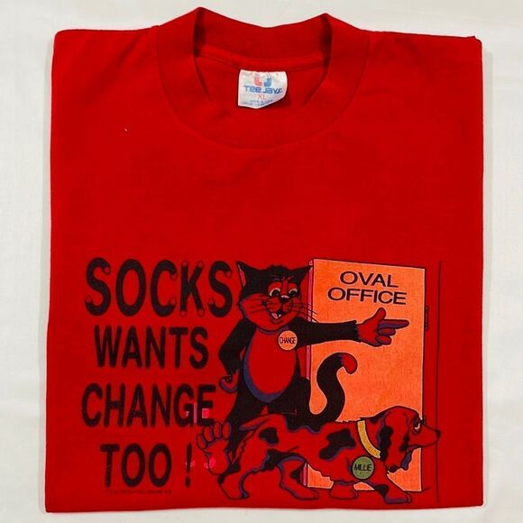 Vintage 90’s Bill Clinton & George Bush Parody Political Short Sleeve Tee - Picture 1 of 7